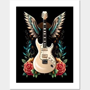 Electric guitar white with wings 17 Posters and Art